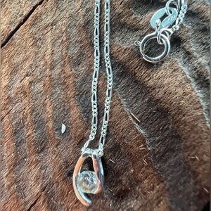 Artisan Sterling Necklace Crystal Zirconia Pendant New Dainty Fígaro Chain 16”